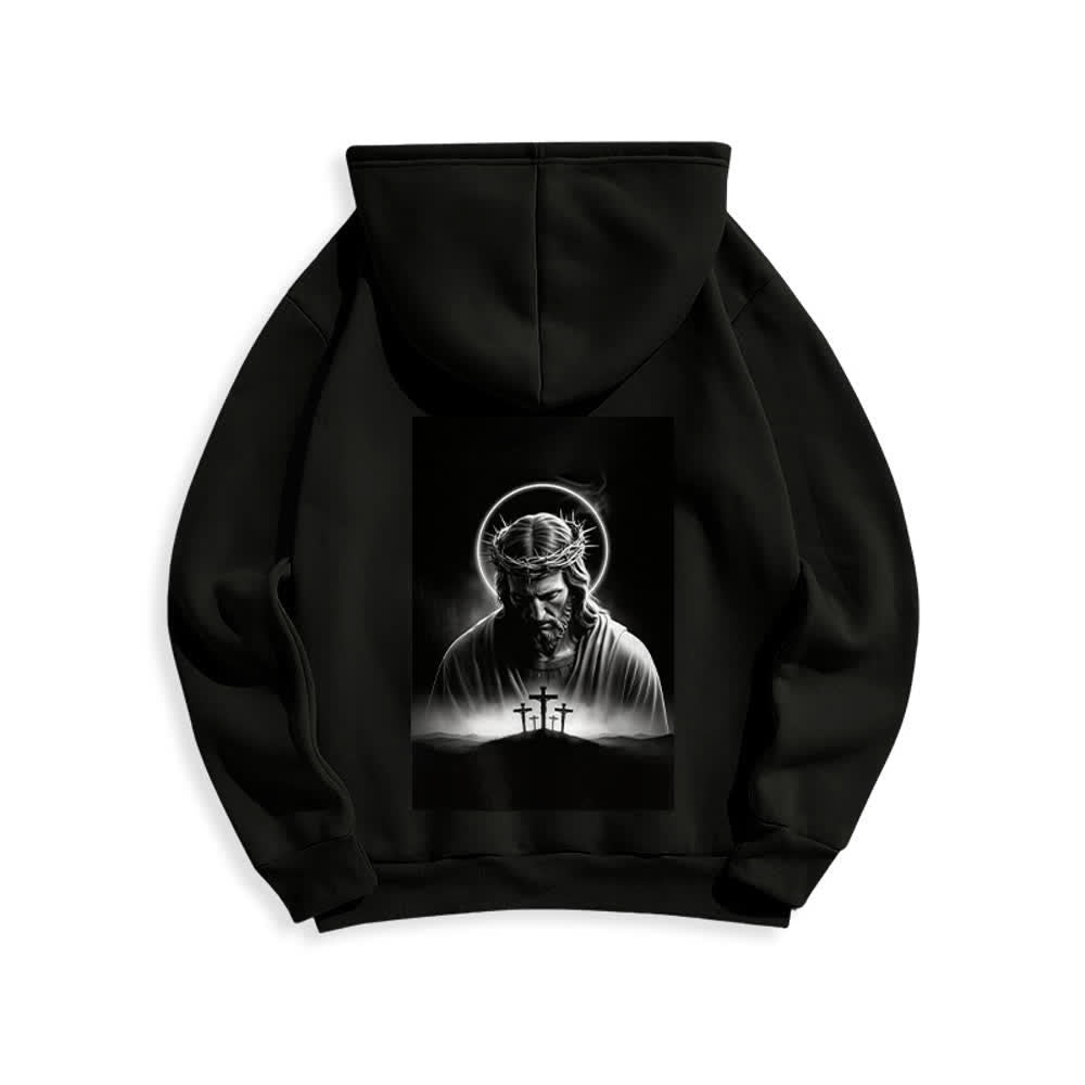 Christianartworkshop Sudadera con capucha forrada de felpa con estampado de la Corona de Espinas en la espalda - image 1