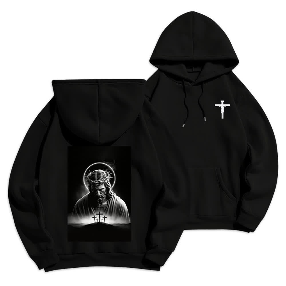 Christianartworkshop Sudadera con capucha forrada de felpa con estampado de la Corona de Espinas en la espalda - Negro - 2XL - image 0