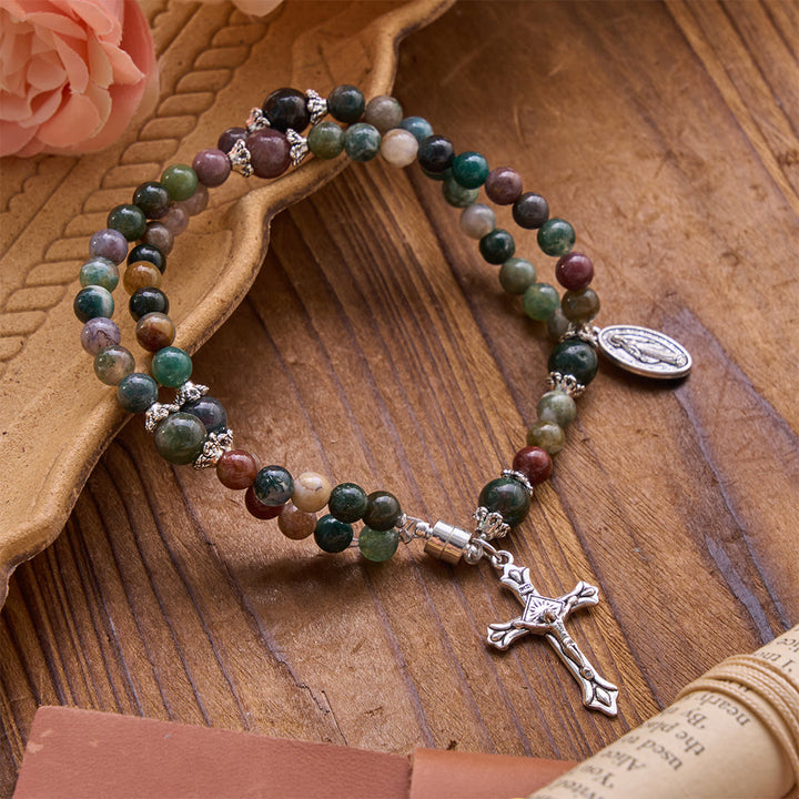 Christianartworkshop Pulsera de San Benito y Crucifijo de Cristal Milagroso: Portador de la Fuerza Sagrada - Ágata de la India y Nuestra Señora - image 15
