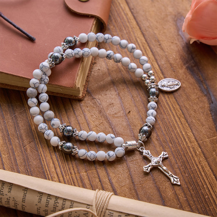 Christianartworkshop Pulsera de San Benito y Crucifijo de Cristal Milagroso: Portador de la Fuerza Sagrada - Turquesa blanca - image 10
