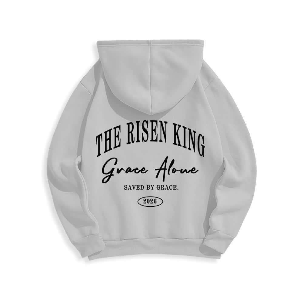Christianartworkshop Sudadera con capucha gris claro "El Rey Resucitado Grace Solo" - image 10