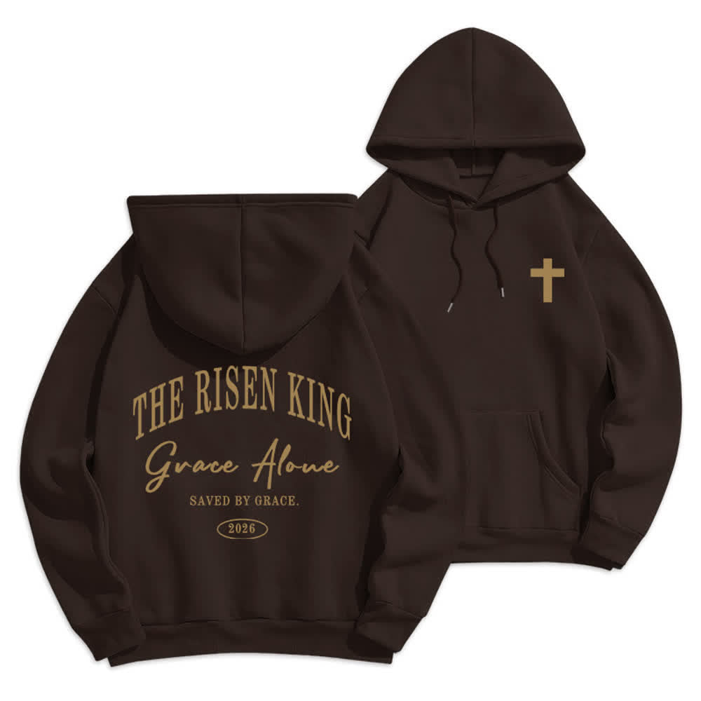 Christianartworkshop Sudadera con capucha gris claro "El Rey Resucitado Grace Solo" - Marrón - 2XL - image 15