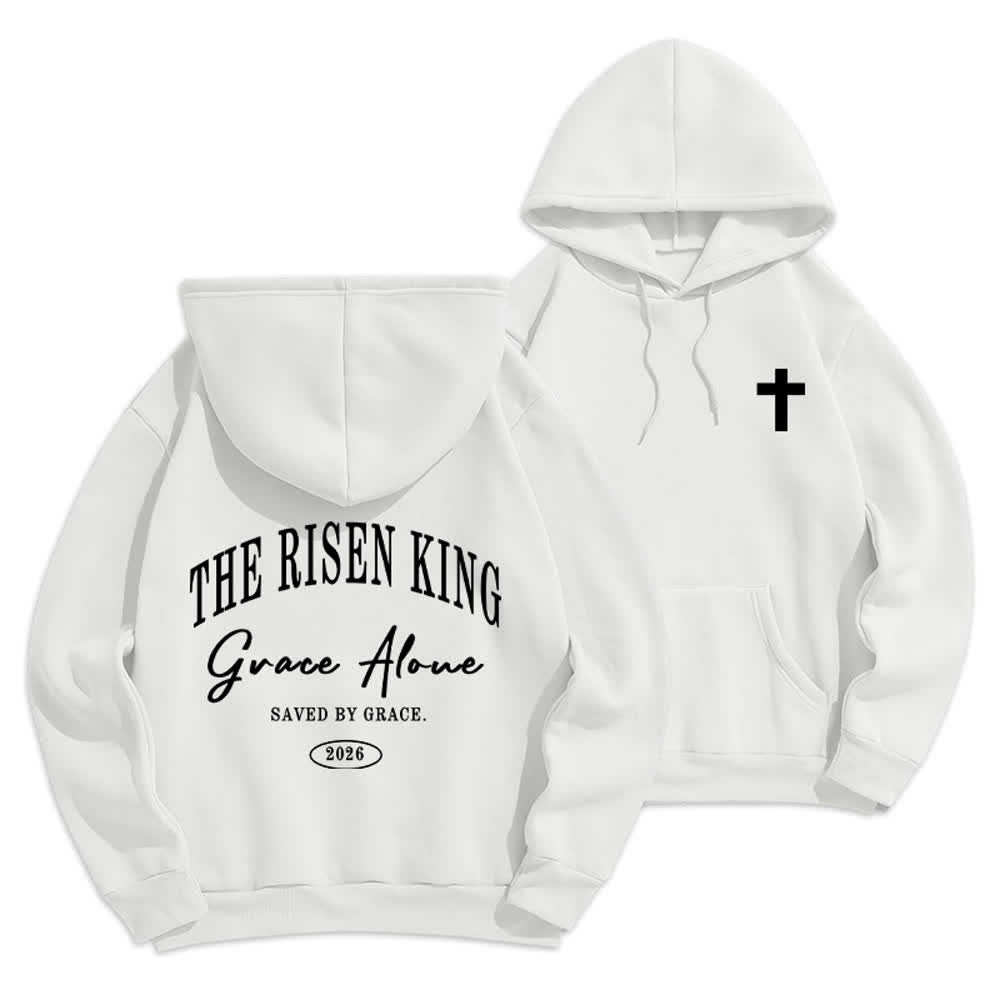 Christianartworkshop Sudadera con capucha gris claro "El Rey Resucitado Grace Solo" - Blanco - 2XL - image 3