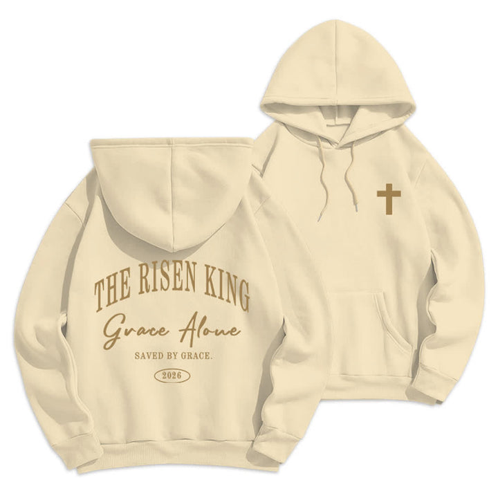 Christianartworkshop Sudadera con capucha gris claro "El Rey Resucitado Grace Solo" - Beige - 2XL - image 6