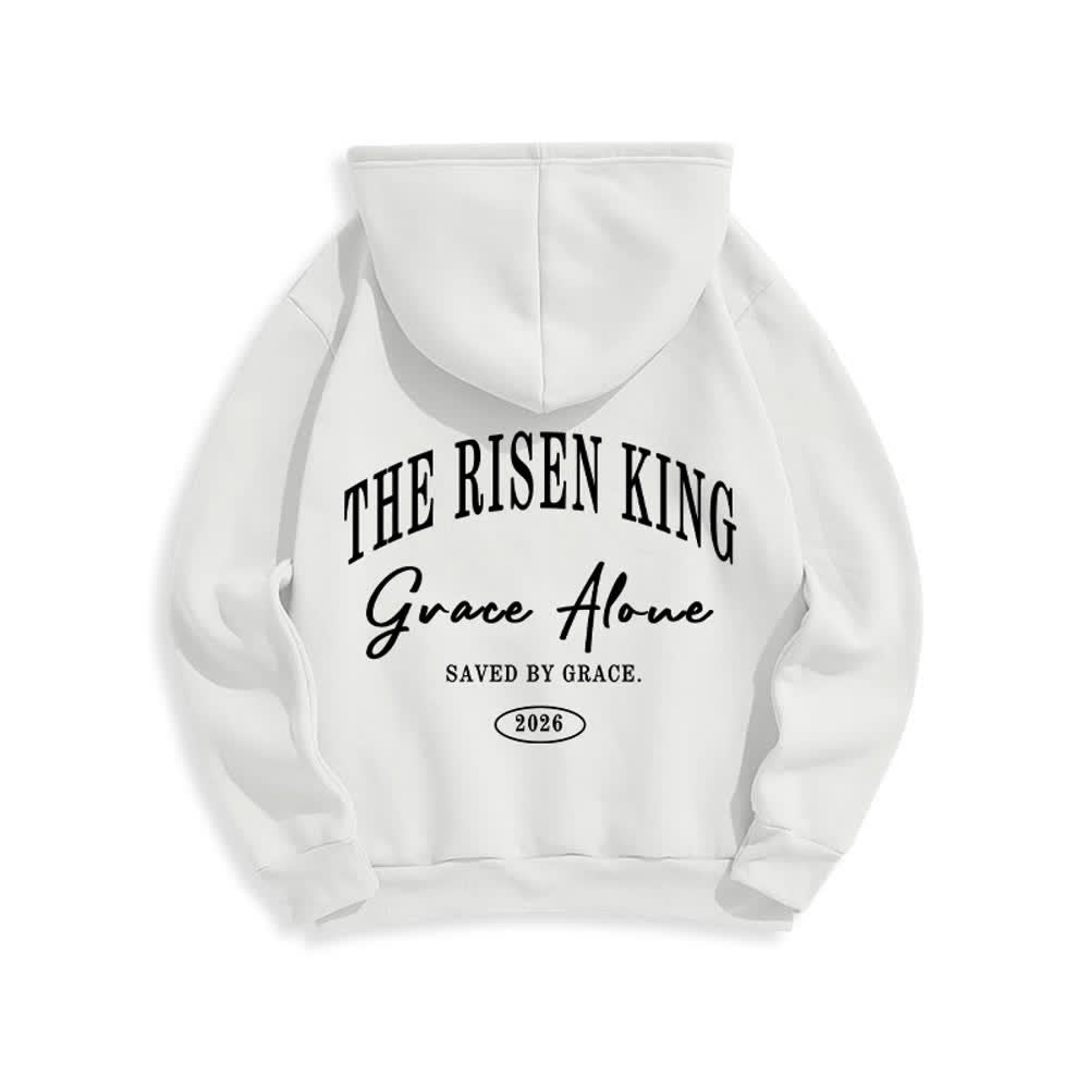 Christianartworkshop Sudadera con capucha gris claro "El Rey Resucitado Grace Solo" - image 4
