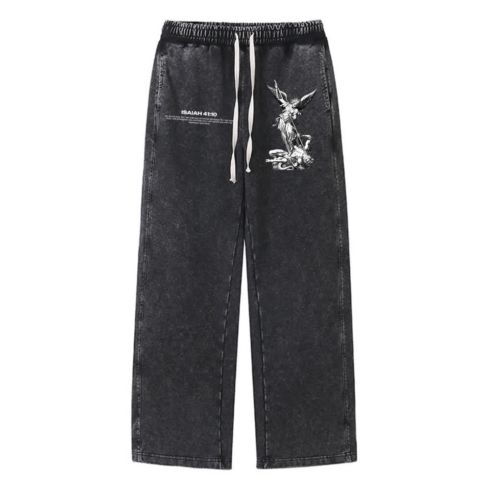 Christianartworkshop Declaración del Arcángel Miguel Isaías 41:10 Pantalones deportivos lavados - Negro - XL - image 6
