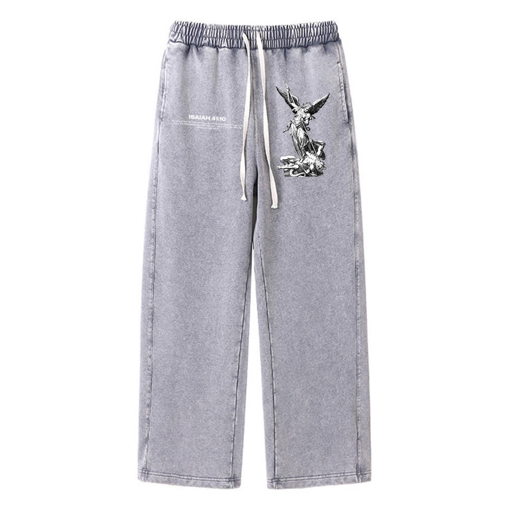 Christianartworkshop Declaración del Arcángel Miguel Isaías 41:10 Pantalones deportivos lavados - Gris - XL - image 0