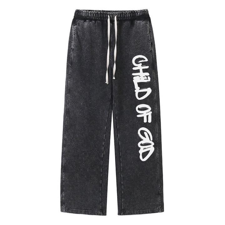 Christianartworkshop Pantalones deportivos lavados con la frase "Hijo de Dios" y grafiti - Negro - XL - image 0