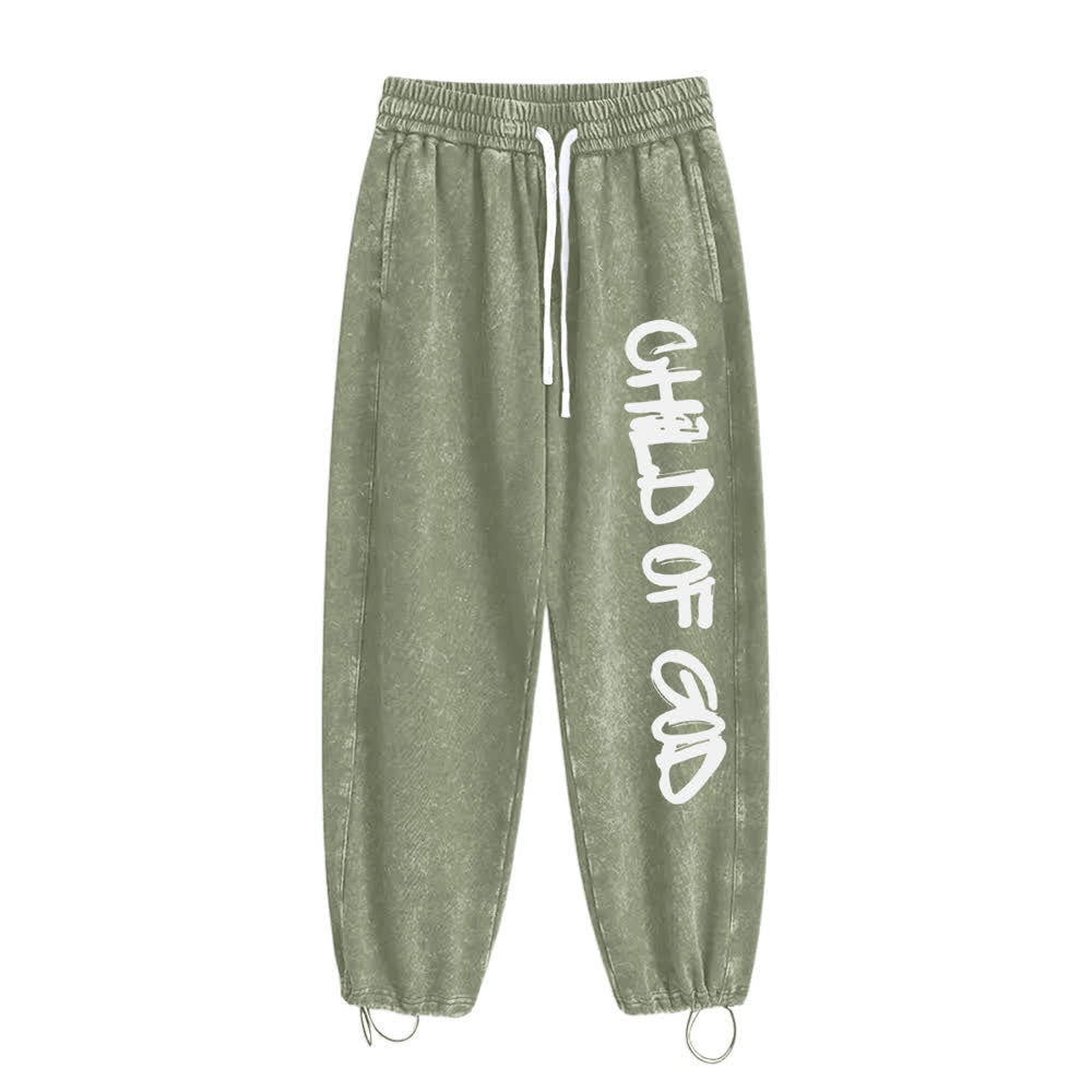 Christianartworkshop Pantalones deportivos lavados con la frase "Hijo de Dios" y grafiti - image 7