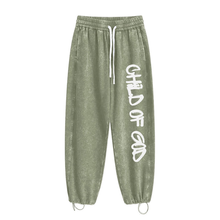 Christianartworkshop Pantalones deportivos lavados con la frase "Hijo de Dios" y grafiti - image 7