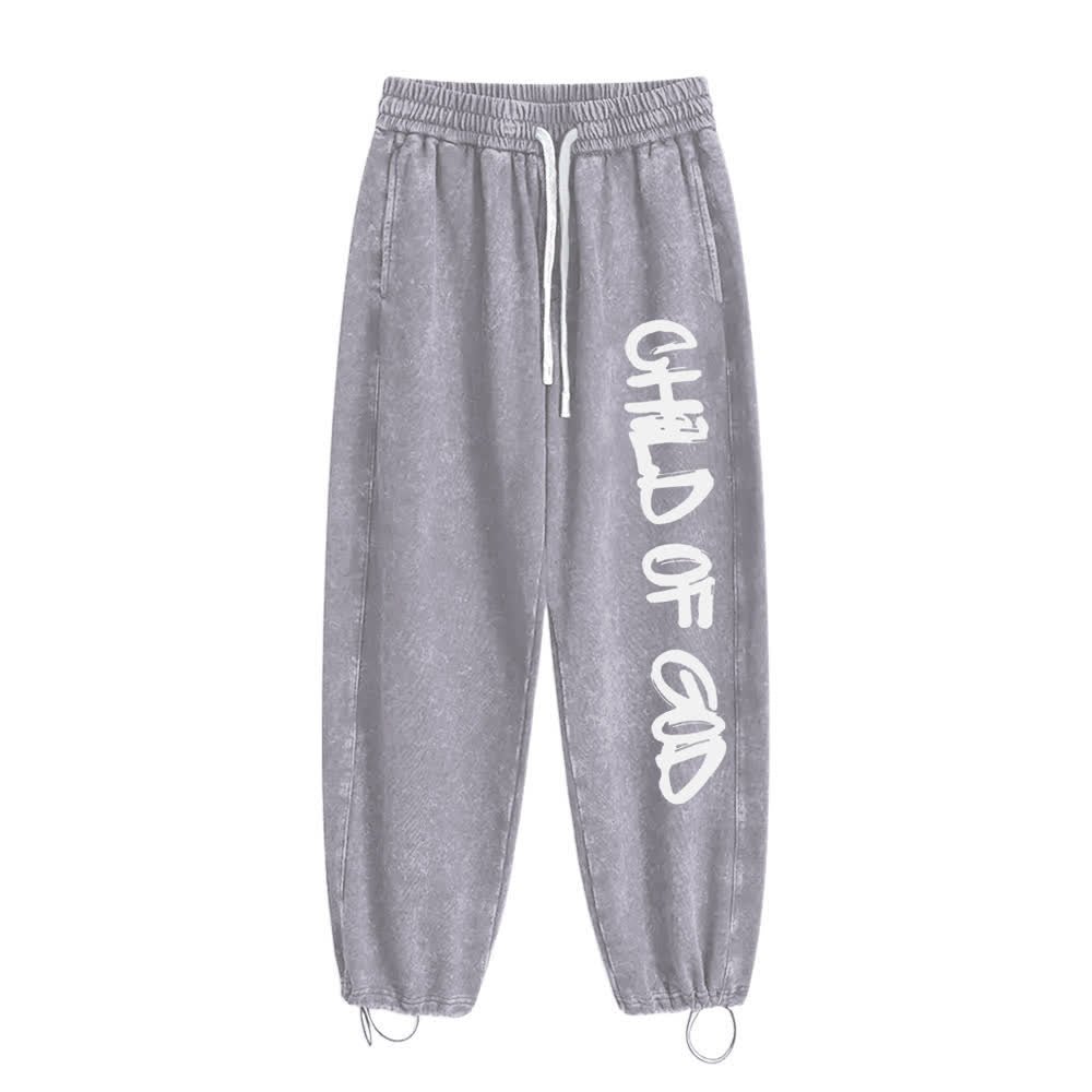 Christianartworkshop Pantalones deportivos lavados con la frase "Hijo de Dios" y grafiti - image 4