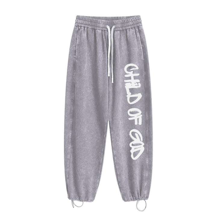 Christianartworkshop Pantalones deportivos lavados con la frase "Hijo de Dios" y grafiti - image 4