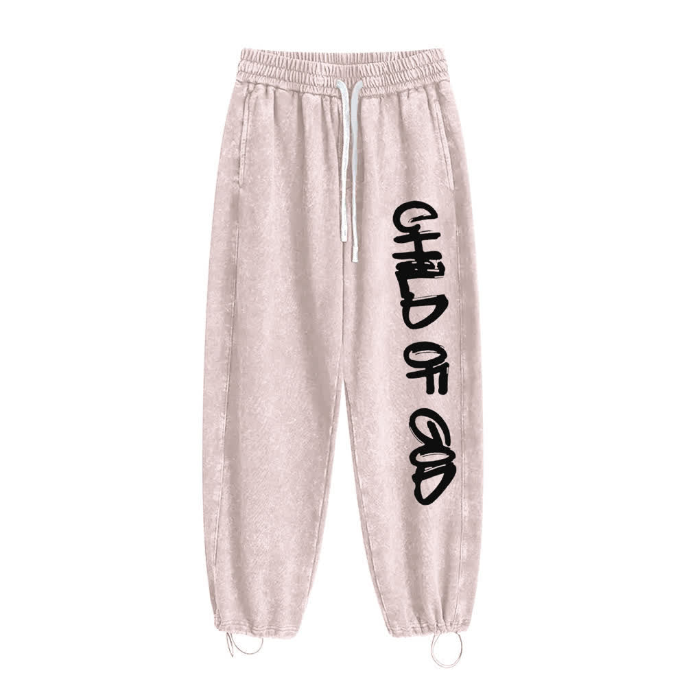 Christianartworkshop Pantalones deportivos lavados con la frase "Hijo de Dios" y grafiti - image 16
