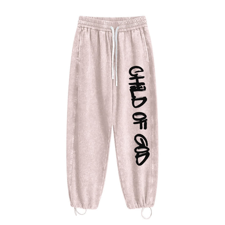 Christianartworkshop Pantalones deportivos lavados con la frase "Hijo de Dios" y grafiti - image 16