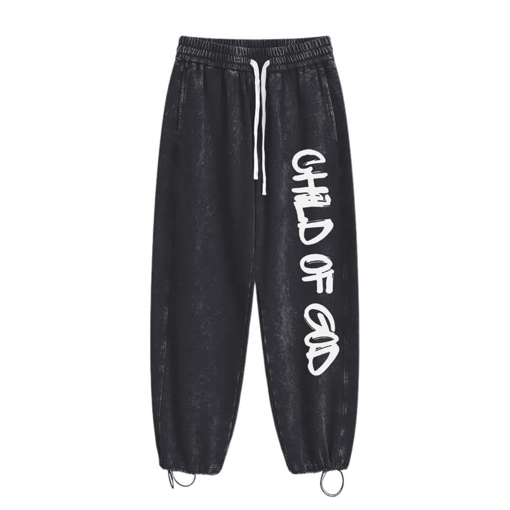 Christianartworkshop Pantalones deportivos lavados con la frase "Hijo de Dios" y grafiti - image 1