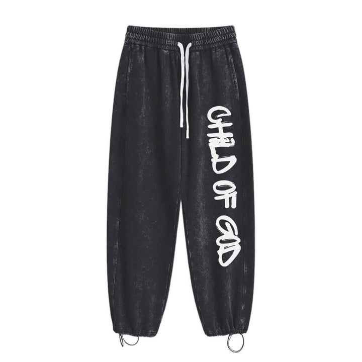 Christianartworkshop Pantalones deportivos lavados con la frase "Hijo de Dios" y grafiti - image 1