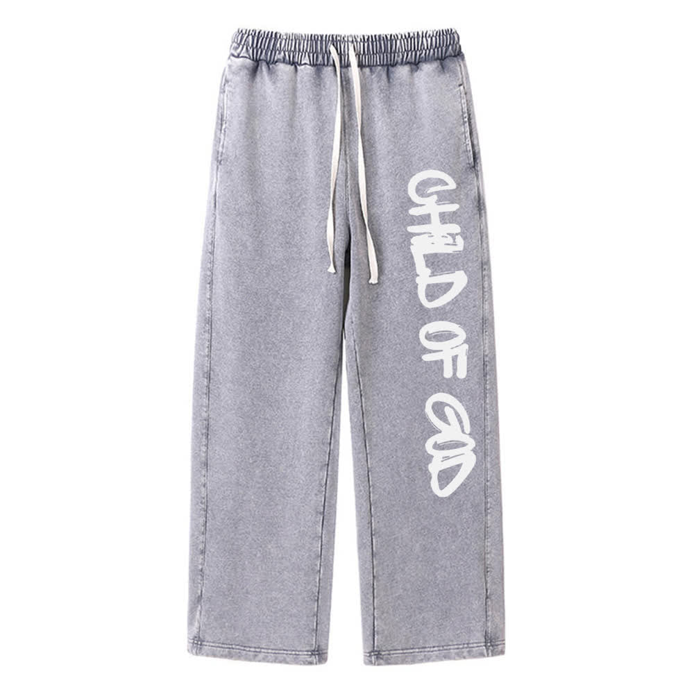 Christianartworkshop Pantalones deportivos lavados con la frase "Hijo de Dios" y grafiti - Gris - XL - image 3