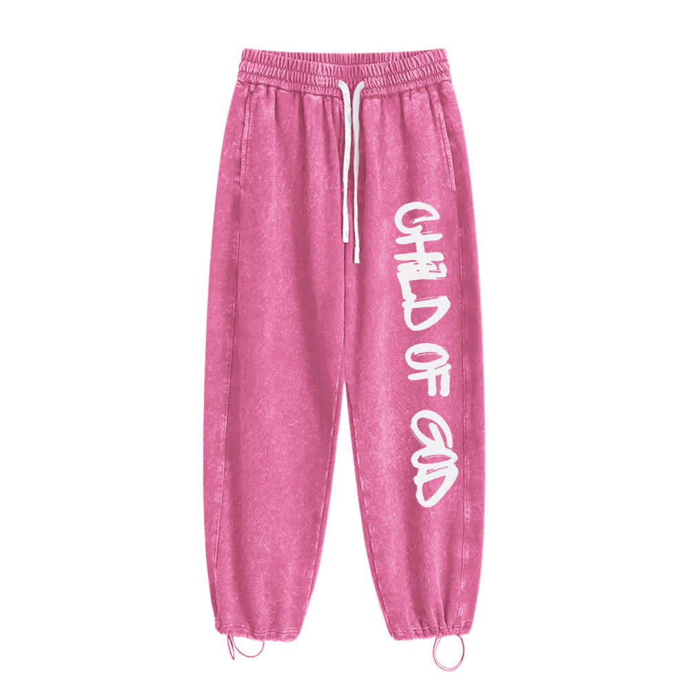 Christianartworkshop Pantalones deportivos lavados con la frase "Hijo de Dios" y grafiti - image 13