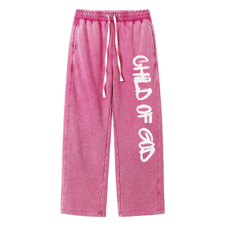 Christianartworkshop Pantalones deportivos lavados con la frase "Hijo de Dios" y grafiti - Rosa - XL - image 12