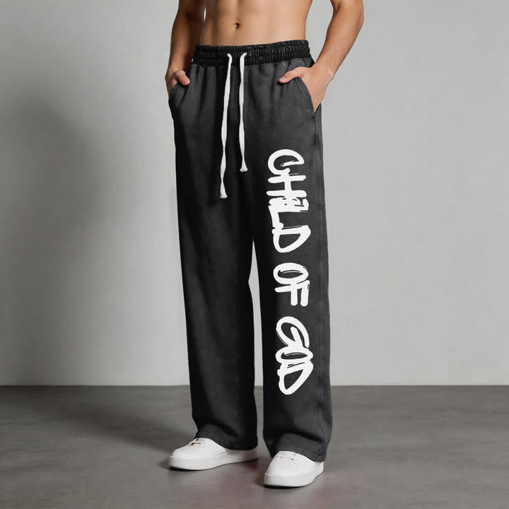 Christianartworkshop Pantalones deportivos lavados con la frase "Hijo de Dios" y grafiti - image 2