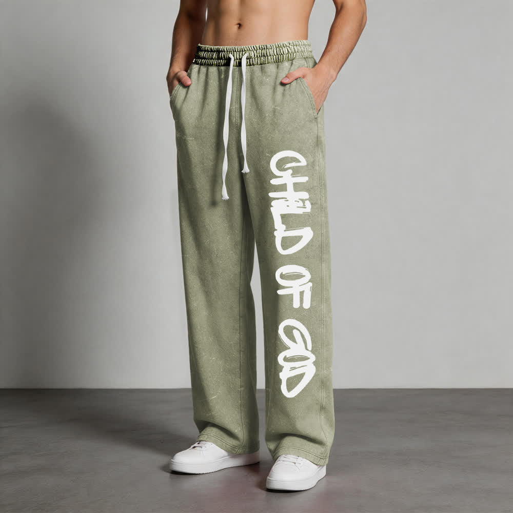 Christianartworkshop Pantalones deportivos lavados con la frase "Hijo de Dios" y grafiti - image 8