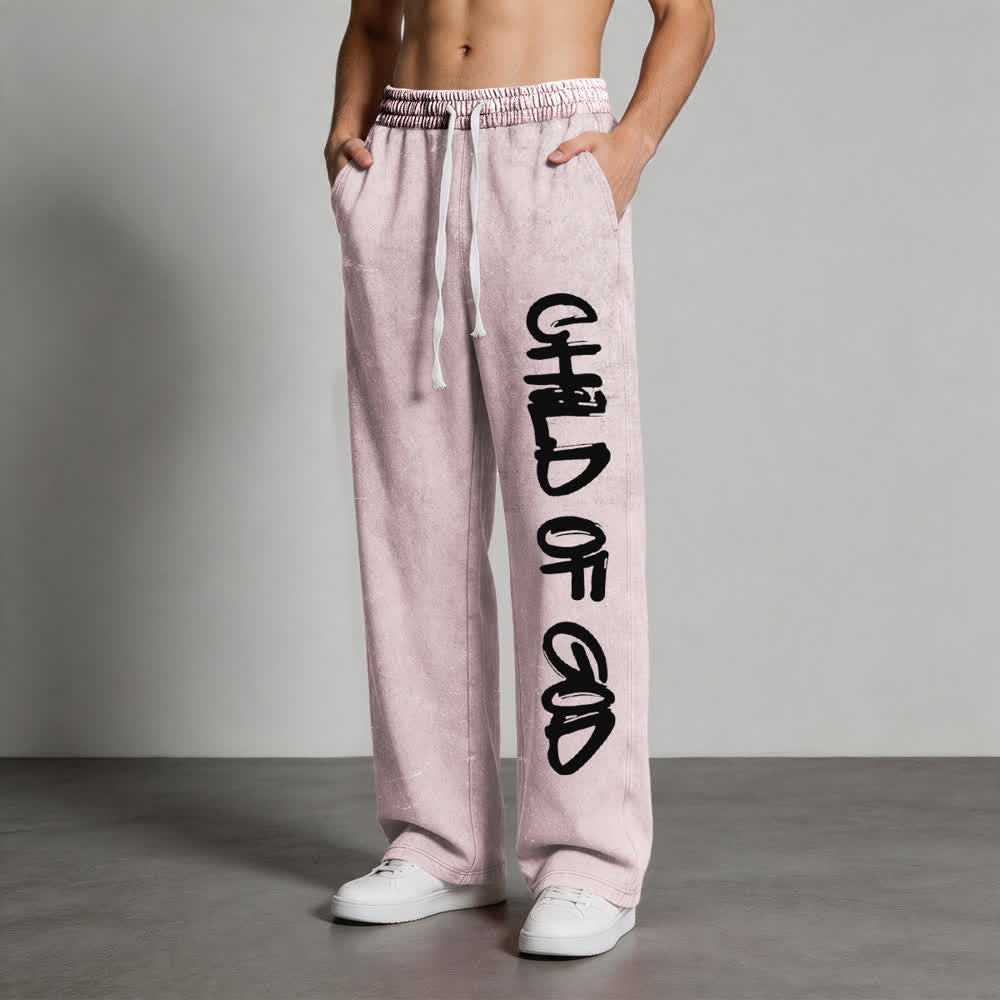 Christianartworkshop Pantalones deportivos lavados con la frase "Hijo de Dios" y grafiti - image 17