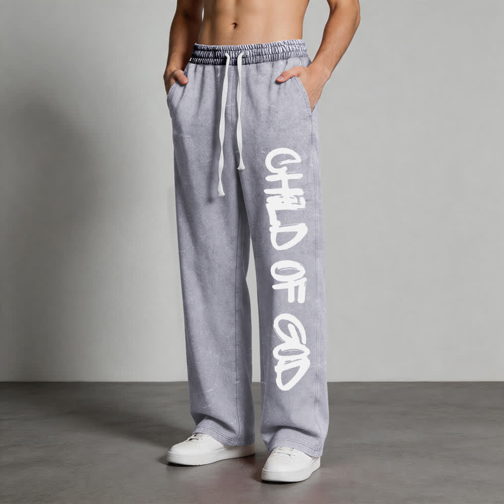 Christianartworkshop Pantalones deportivos lavados con la frase "Hijo de Dios" y grafiti - image 5