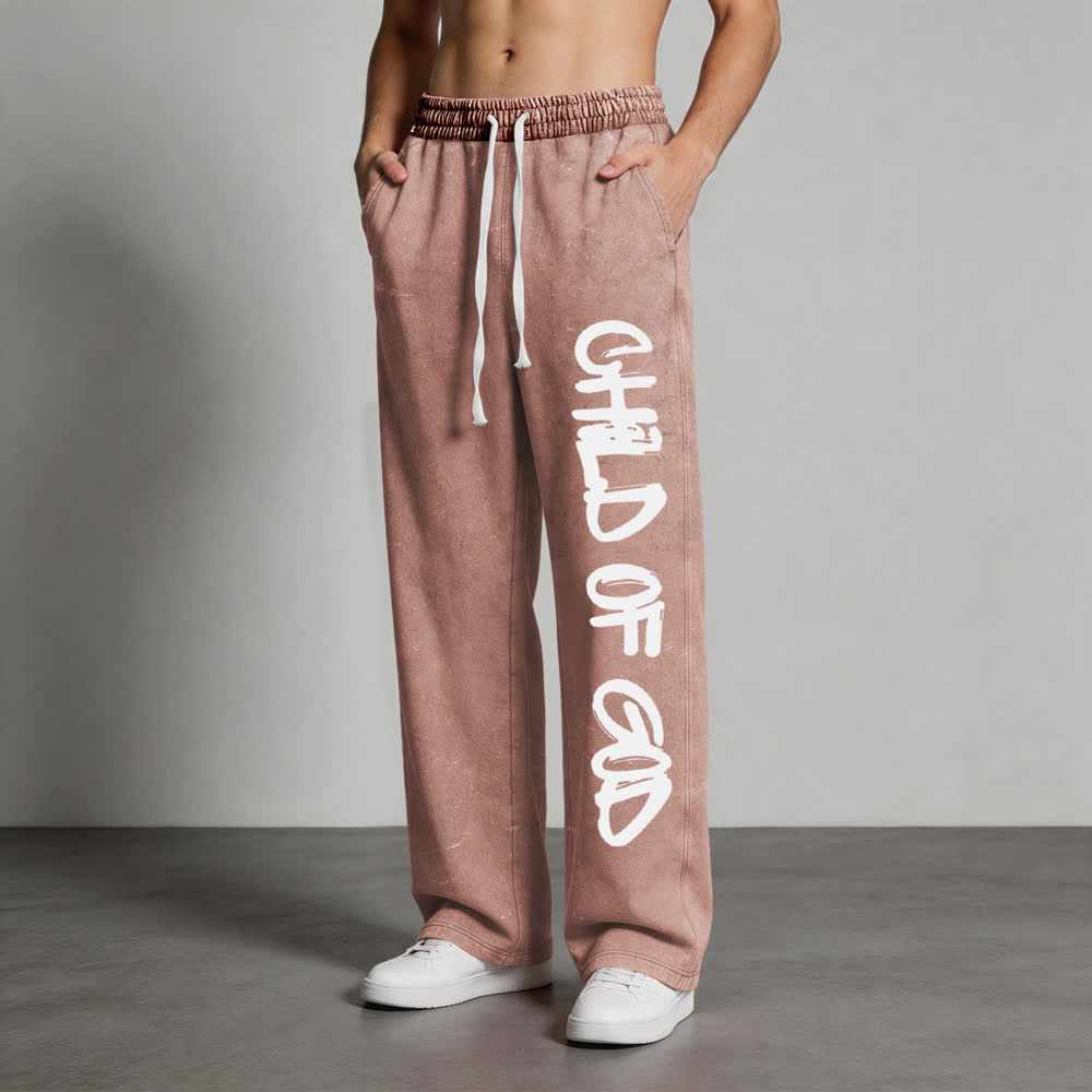 Christianartworkshop Pantalones deportivos lavados con la frase "Hijo de Dios" y grafiti - image 11