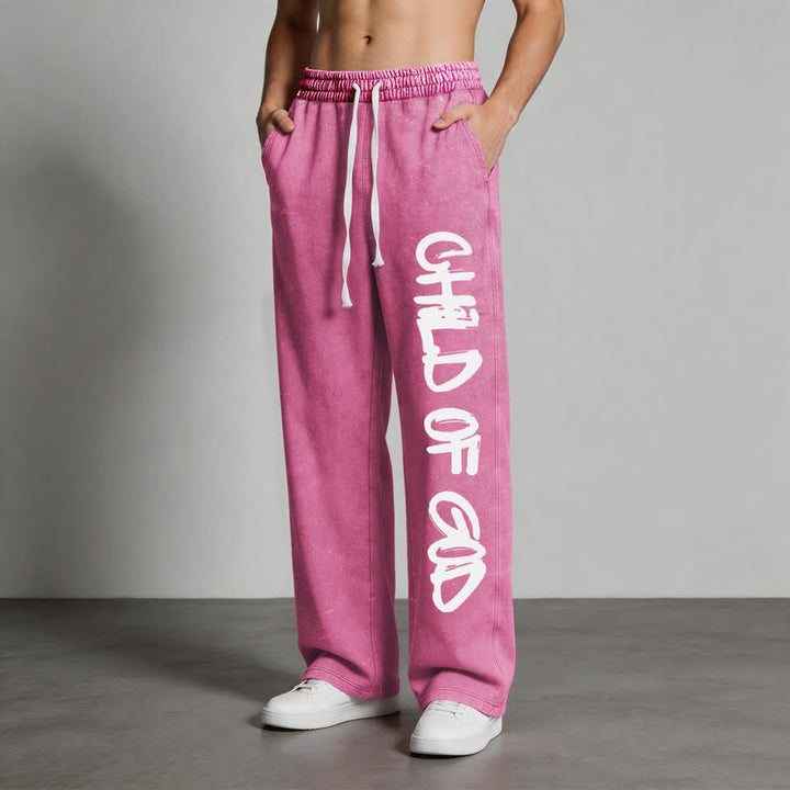 Christianartworkshop Pantalones deportivos lavados con la frase "Hijo de Dios" y grafiti - image 14