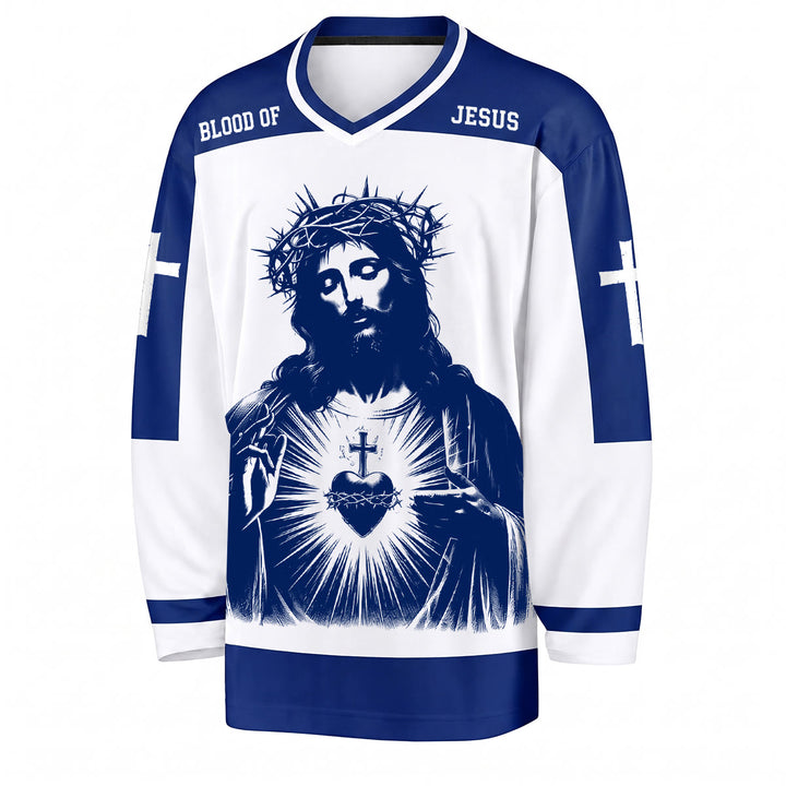 Camiseta de hockey de manga larga con la sangre del Sagrado Corazón de Jesús de Christianartworkshop  - image 5