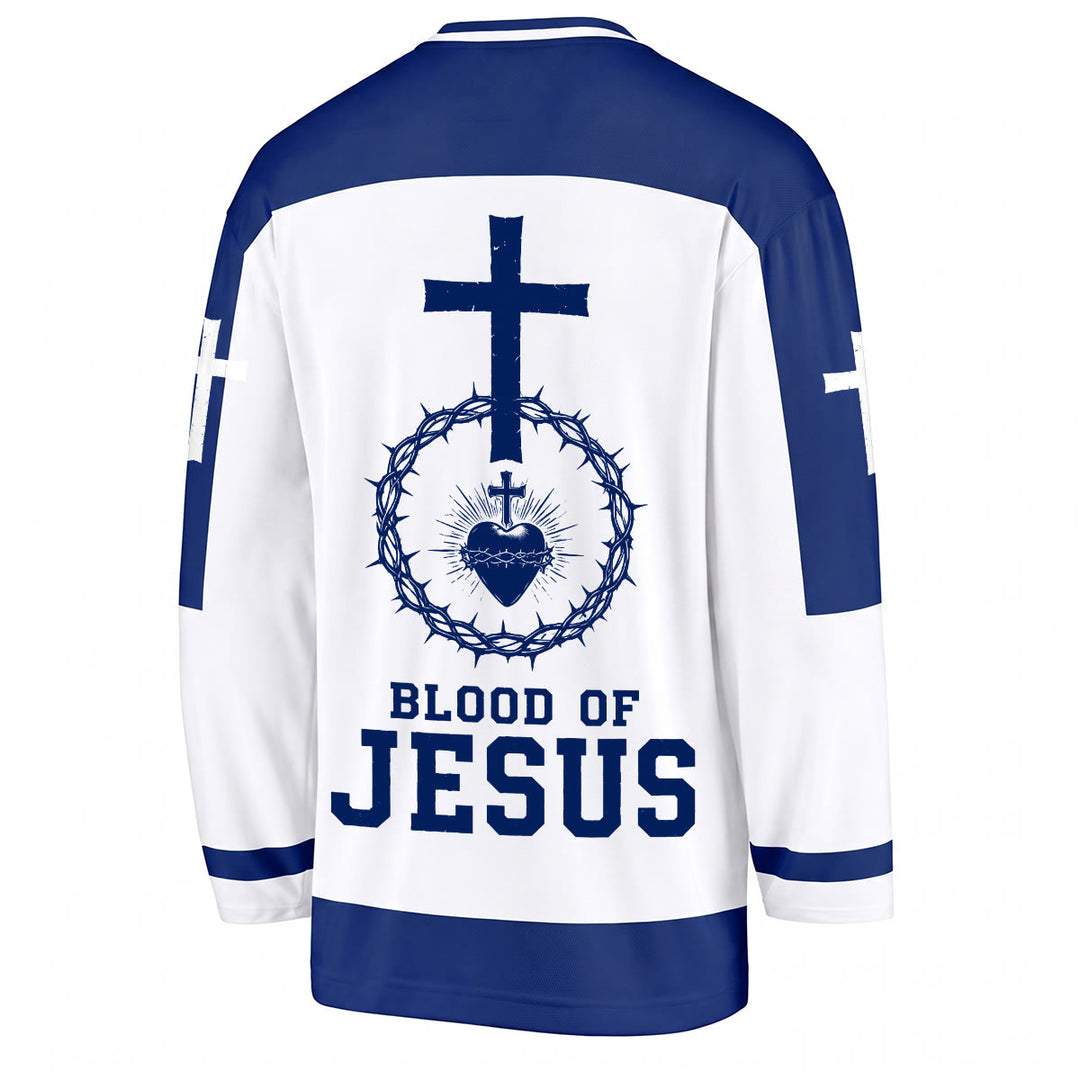 Camiseta de hockey de manga larga con la sangre del Sagrado Corazón de Jesús de Christianartworkshop  - image 6