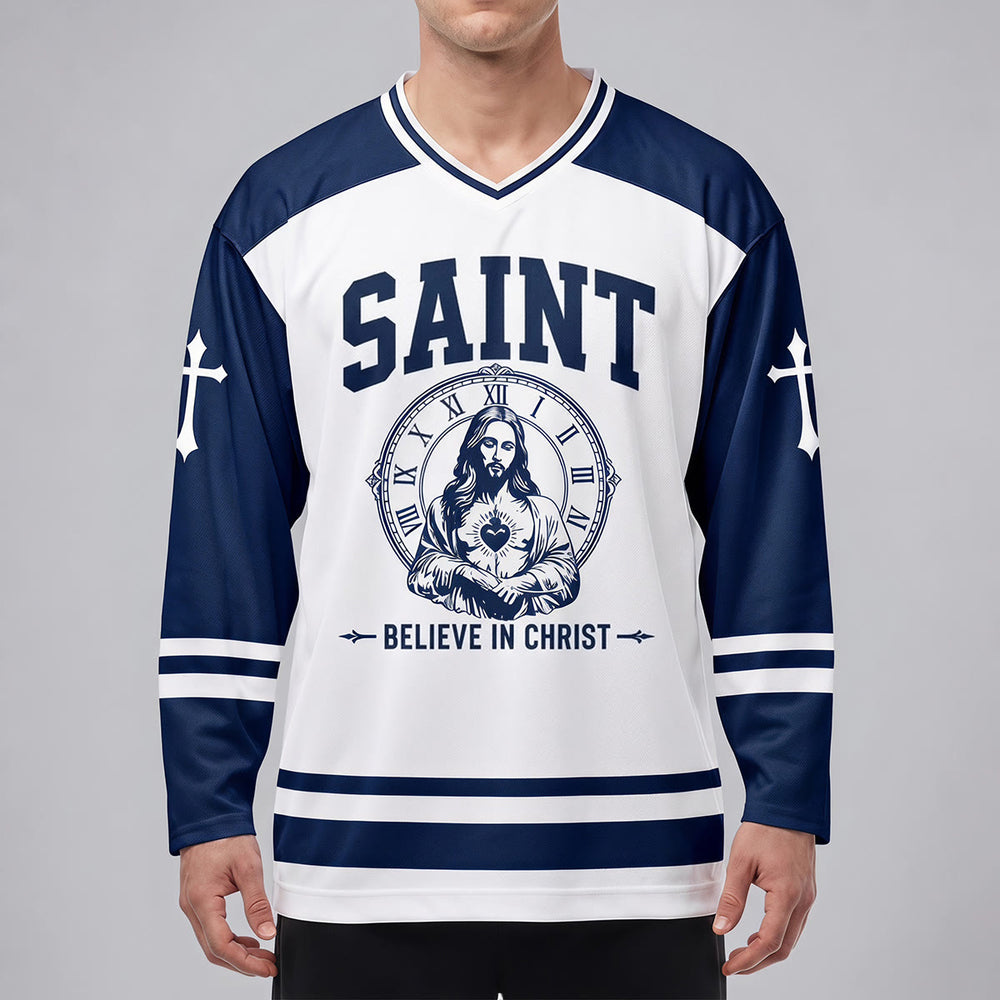 Christianartworkshop Dios te bendiga Cree en Cristo Camiseta de hockey - image 1
