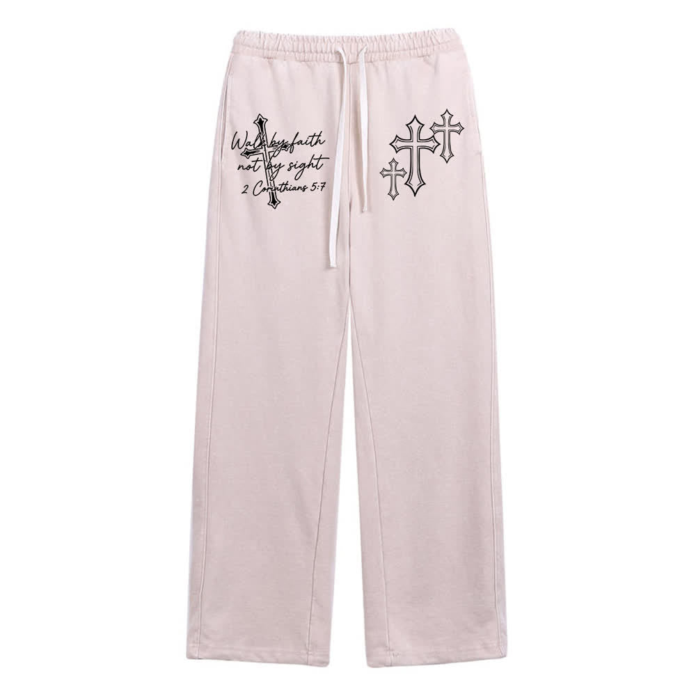 Christianartworkshop Escritura Caminar por fe Declaración de cruz ornamentada Pantalones deportivos lavados - Albaricoque - XL - image 15