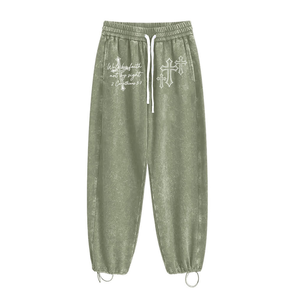 Christianartworkshop Escritura Caminar por fe Declaración de cruz ornamentada Pantalones deportivos lavados - image 7