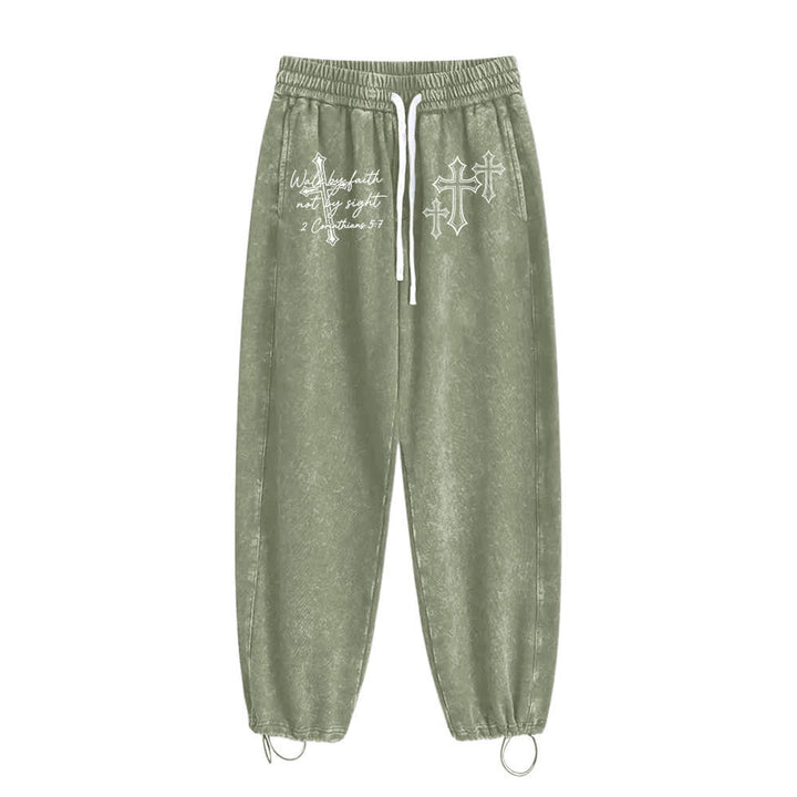 Christianartworkshop Escritura Caminar por fe Declaración de cruz ornamentada Pantalones deportivos lavados - image 7