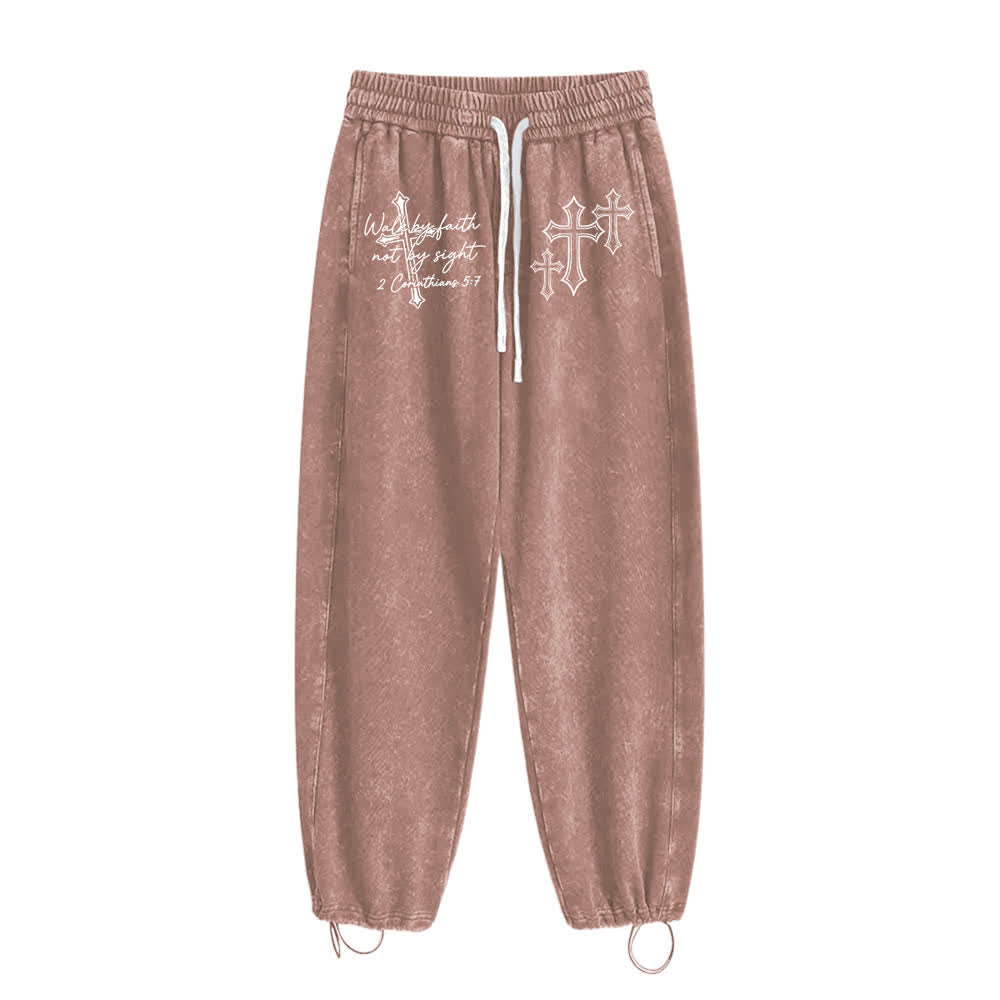 Christianartworkshop Escritura Caminar por fe Declaración de cruz ornamentada Pantalones deportivos lavados - image 10