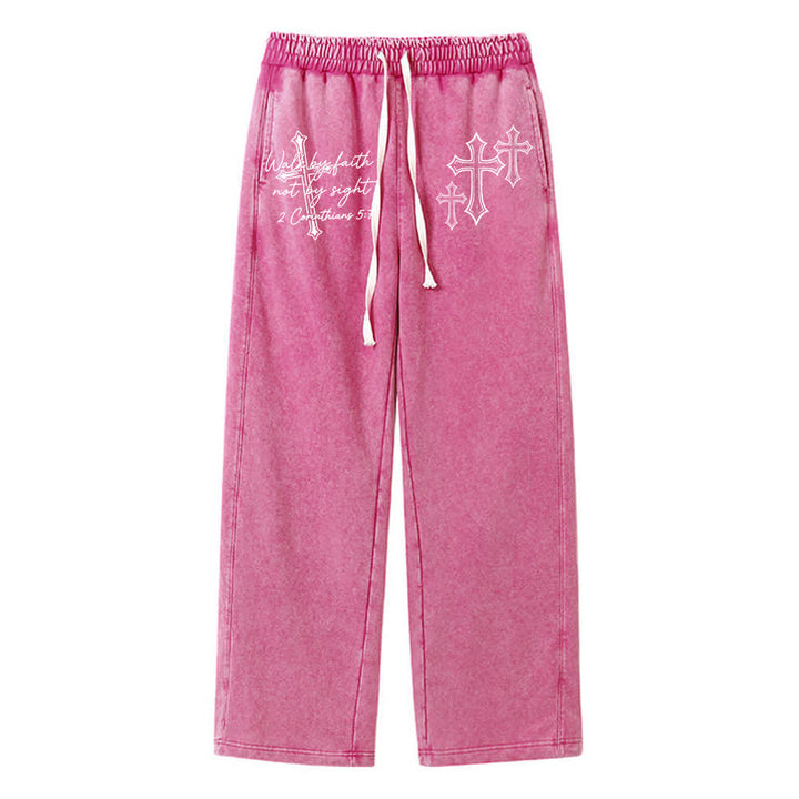 Christianartworkshop Escritura Caminar por fe Declaración de cruz ornamentada Pantalones deportivos lavados - Rosa - XL - image 12