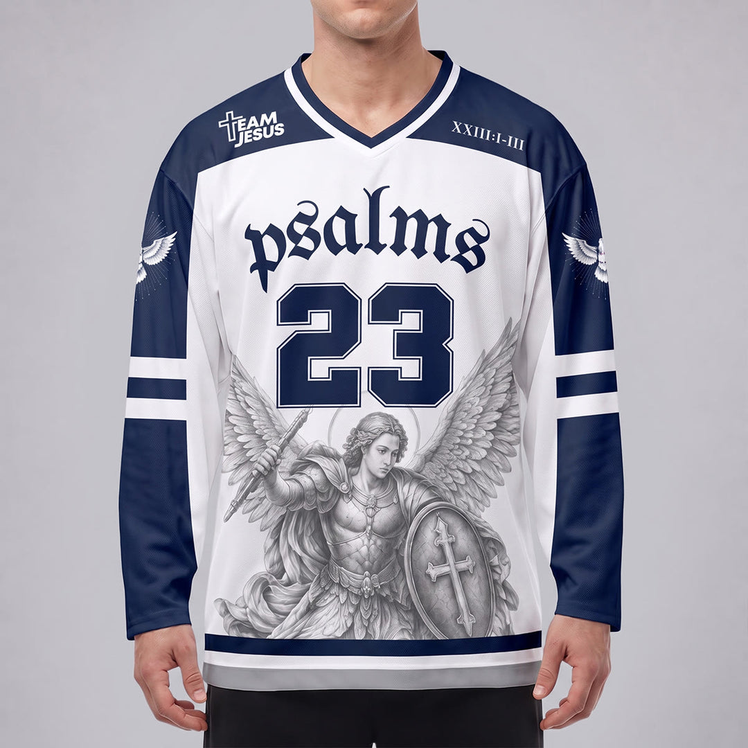 Christianartworkshop Camiseta de hockey de manga larga "Psalm 23 St. Michael Faith Warrior" - image 3