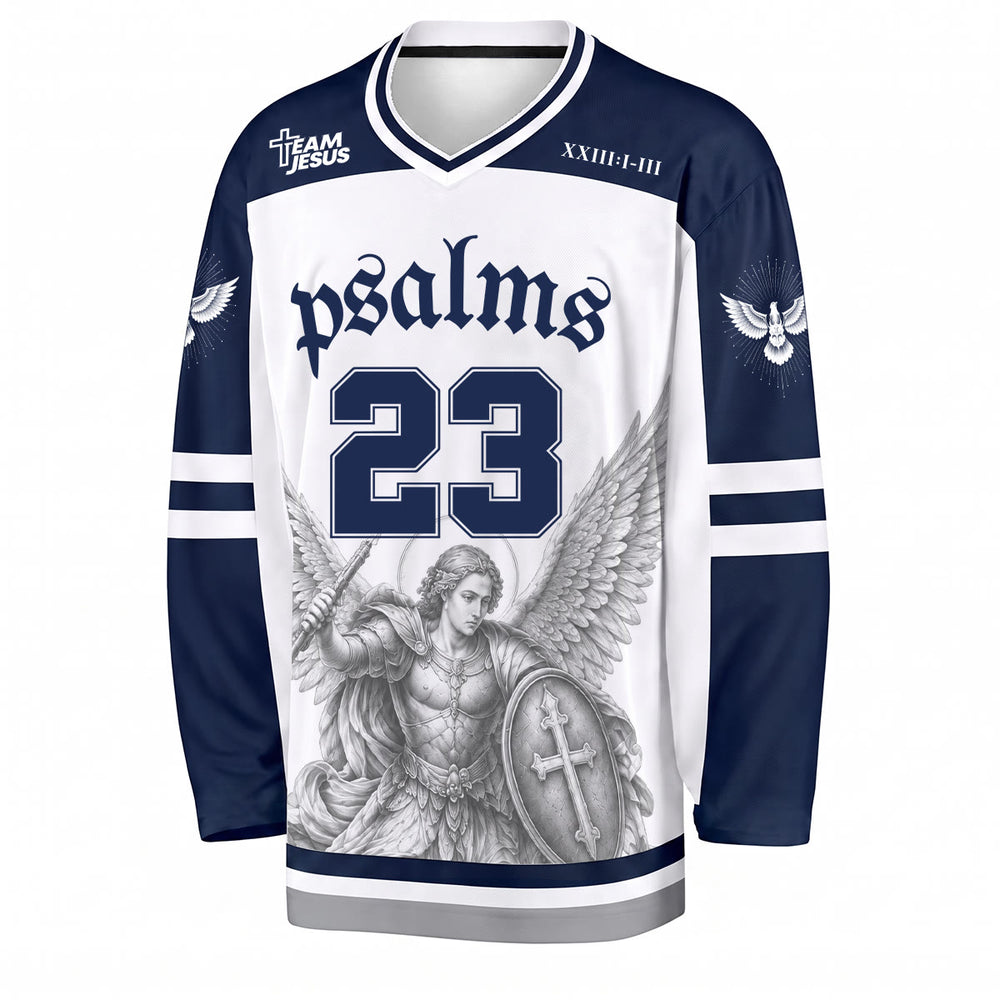 Christianartworkshop Camiseta de hockey de manga larga "Psalm 23 St. Michael Faith Warrior" - image 1