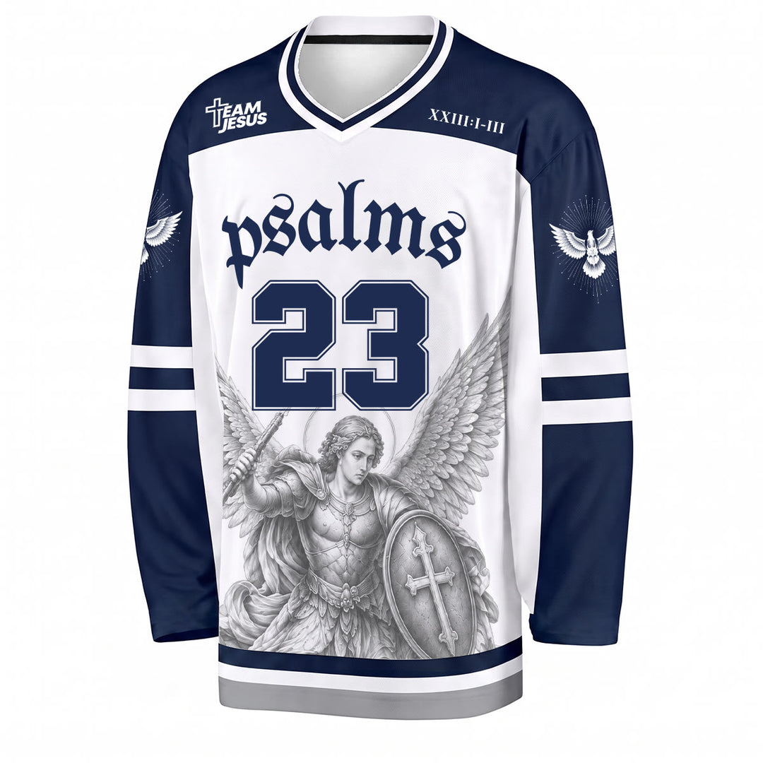 Christianartworkshop Camiseta de hockey de manga larga "Psalm 23 St. Michael Faith Warrior" - image 1