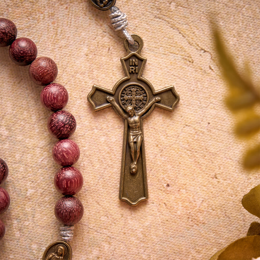 Christianartworkshop Rosario de Nuestra Señora de madera de palo morado con devoción de bronce. - image 3