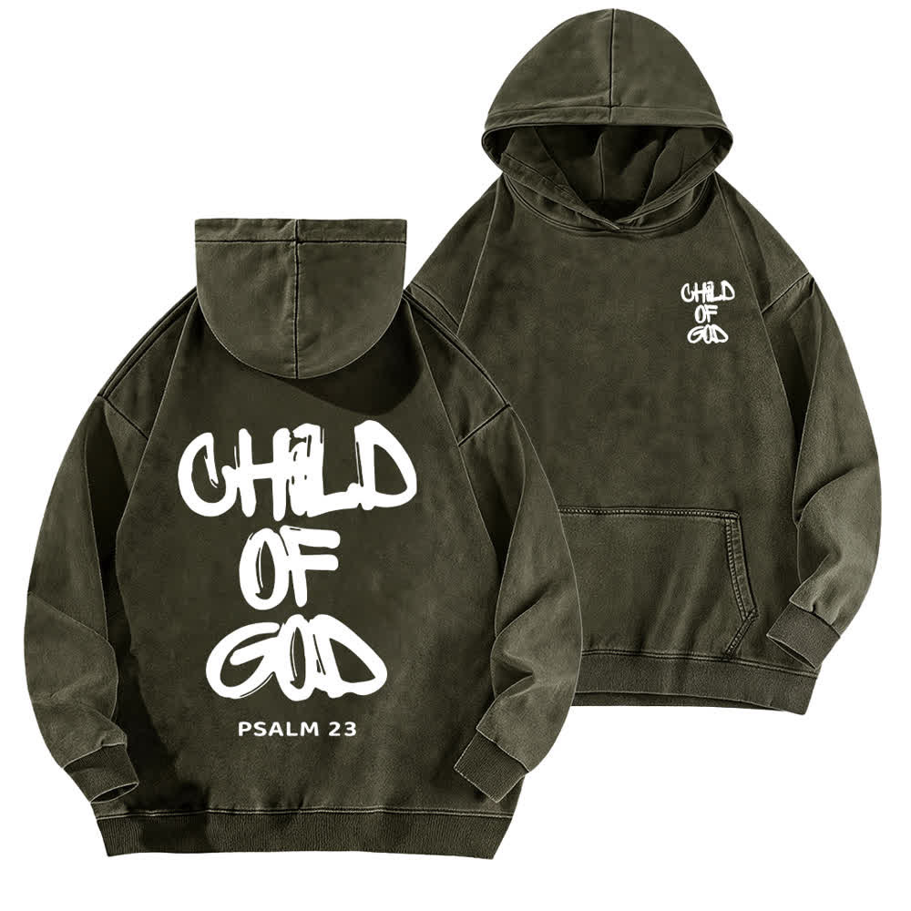 Christianartworkshop Sudadera con capucha lavada con estampado frontal y trasero del Salmo 23, inspirador "Hijo de Dios". - Verde militar - 5XL - image 6