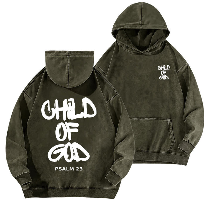 Christianartworkshop Sudadera con capucha lavada con estampado frontal y trasero del Salmo 23, inspirador "Hijo de Dios". - Verde militar - 5XL - image 6