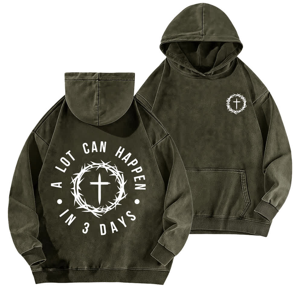 Christianartworkshop En 3 días pueden pasar muchas cosas Sudadera con capucha lavada con cruz de espinas - Verde militar - 5XL - image 3