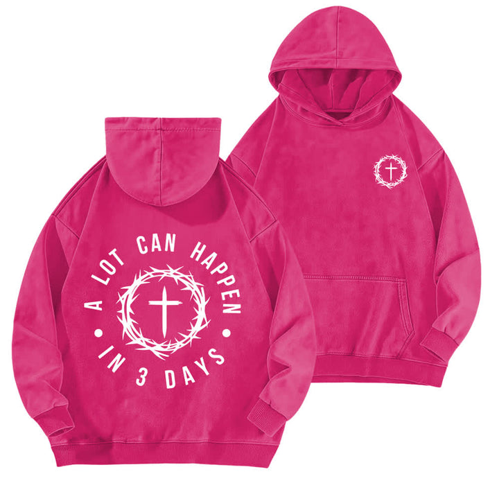 Christianartworkshop En 3 días pueden pasar muchas cosas Sudadera con capucha lavada con cruz de espinas - Rosa - 5XL - image 15