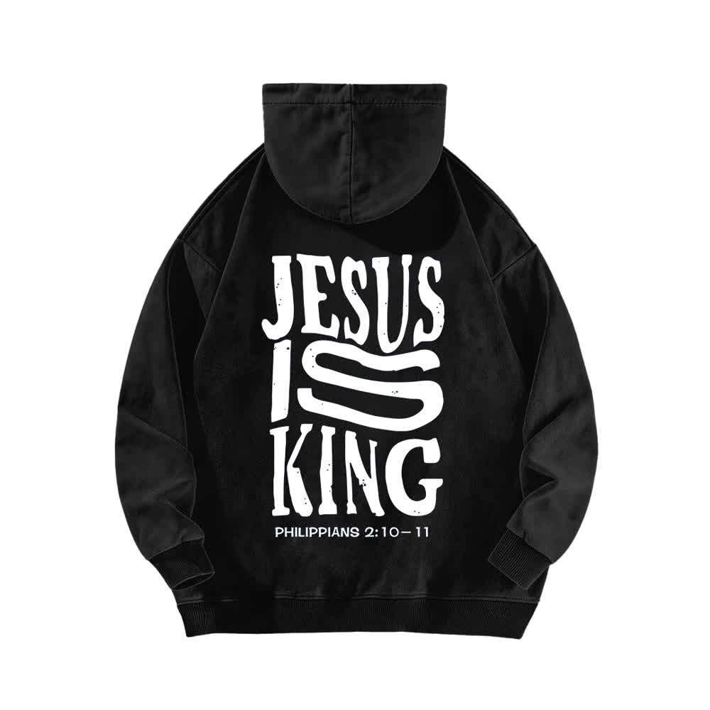 Christianartworkshop Sudadera con capucha lavada con estampado frontal y trasero de "Jesús es Rey" - image 4