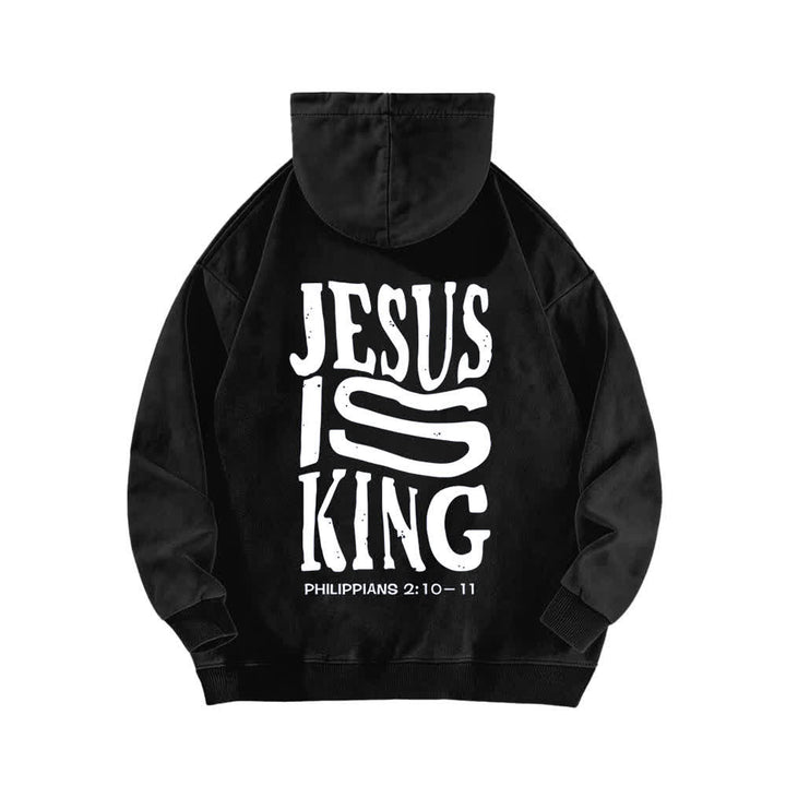 Christianartworkshop Sudadera con capucha lavada con estampado frontal y trasero de "Jesús es Rey" - image 4