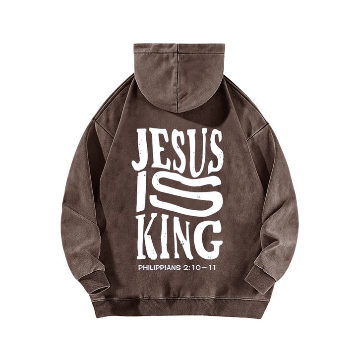 Christianartworkshop Sudadera con capucha lavada con estampado frontal y trasero de "Jesús es Rey" - image 10