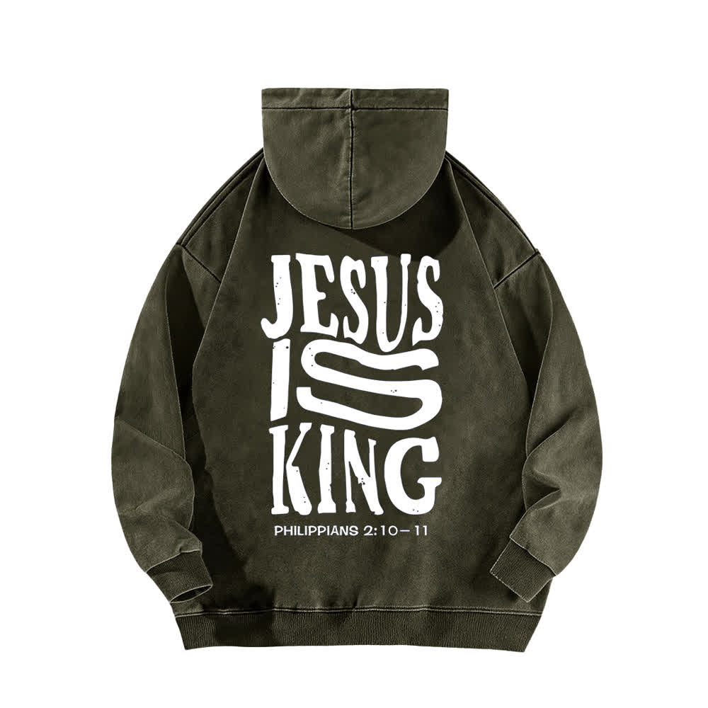 Christianartworkshop Sudadera con capucha lavada con estampado frontal y trasero de "Jesús es Rey" - image 1