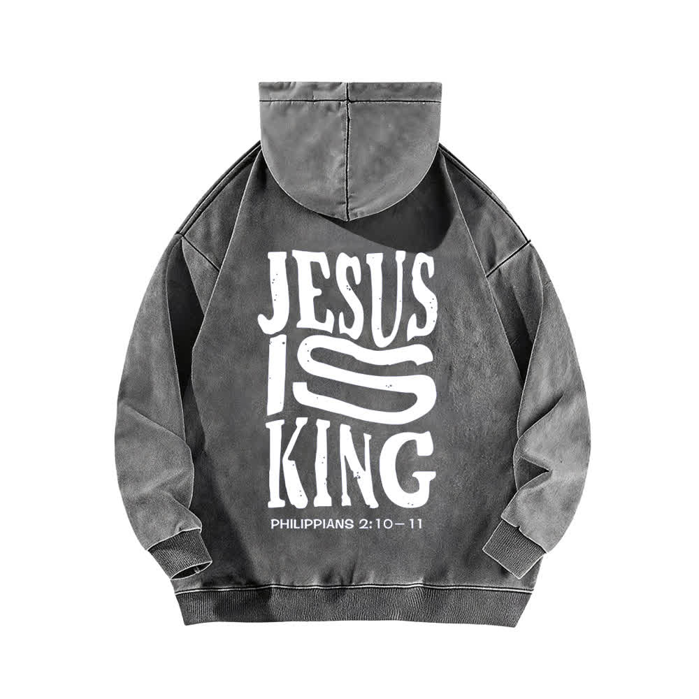 Christianartworkshop Sudadera con capucha lavada con estampado frontal y trasero de "Jesús es Rey" - image 7